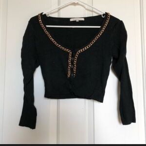 Urban Behavior Black Gold chain Cropped Knit Sweater Size Medium